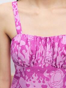 Maija GARFIELD | SHEIN Women's All-Over Print Ruched Bust Cami Dress - Hot Pink - View 4