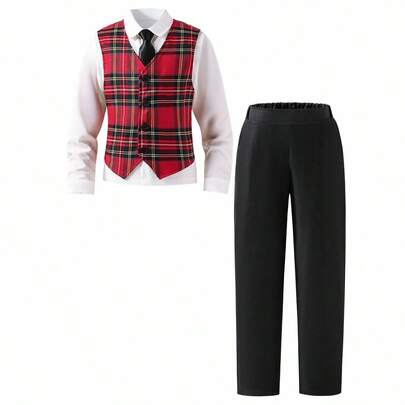 2Pcs Tween Boy Gentleman Outfit,Sleeveless Vest Jacket+Trou…