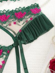 SHEIN 3 件套加大码网眼刺绣内衣套装，带钢圈（无吊袜带）