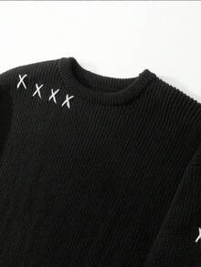 Manfinity CasualKnits 男士撞色简约休闲圆领长袖毛衣 Y2k 毛衣 哥特毛衣 Y2k 长袖男士针织毛衣 男士黑色毛衣 Y2k 上衣 男士返校 Y2k 毛衣 男士黑色针织毛衣 男士哥特毛衣长袖针织上衣 破洞毛衣，秋冬 - 黑色 - 查看 3