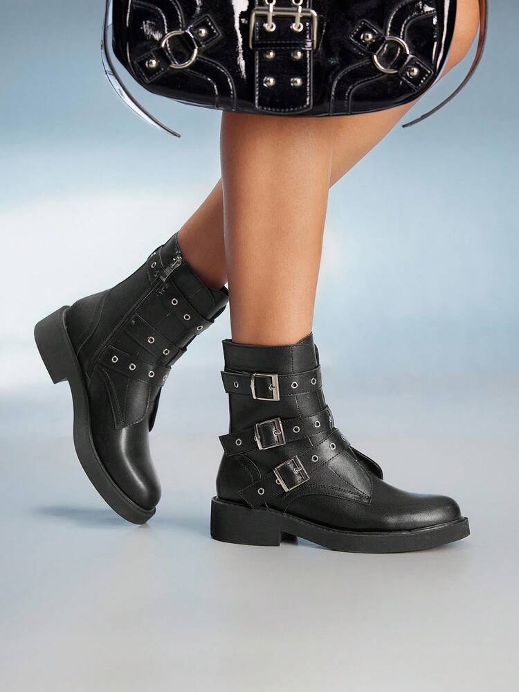 CUCCOO GRLICON Botines y botas cortas para mujer, estilo Y2K, estilo punk, estilo motero, estilo chica cool, adecuados para Halloween, Navidad, fiestas - Negro - Añade 2