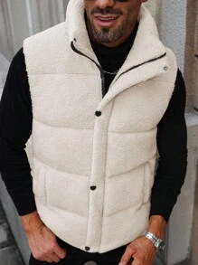 Manfinity Homme 男装街拍热卖INS搭配男士无袖背心抓绒保暖休闲绗缝外套送男友老公秋冬礼物周年纪念日礼物男士男士冬季背心羽绒背心，男士冬季背心，男士羽绒背心，男士泡泡背心，男士冬装 - 米色 - 查看 5
