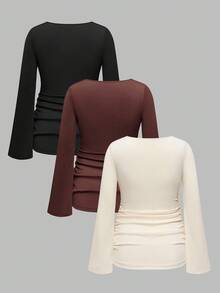 SHEIN Maternity Solid Color Round Neck Fitted Casual Long Sleeve T-Shirt