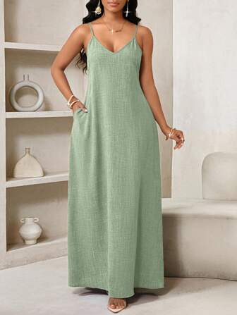 SHEIN Lady 2025 新款纯色女装波西米亚风露背女装宽松长裙女装宽松露肩生日和活动礼服/节日礼服度假服装女装波西米亚风/波西米亚风女装露背上衣非洲女装女装夏季热带女装新品女装沙滩裙复活节礼服/复活节女装/复活节女装