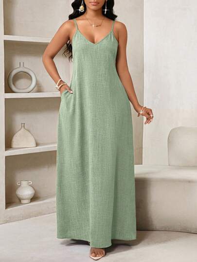 SHEIN Lady 2025 Nuevo vestido maxi holgado sin espalda de unicolor para mujer, vestido suelto sin tirantes para cumpleaños, eventos, vacaciones, vestidos de verano tropicales, vestidos de playa, vestidos de Pascua para mujer, ropa bohemia/boho para mujer, top halter, ropa africana para mujer