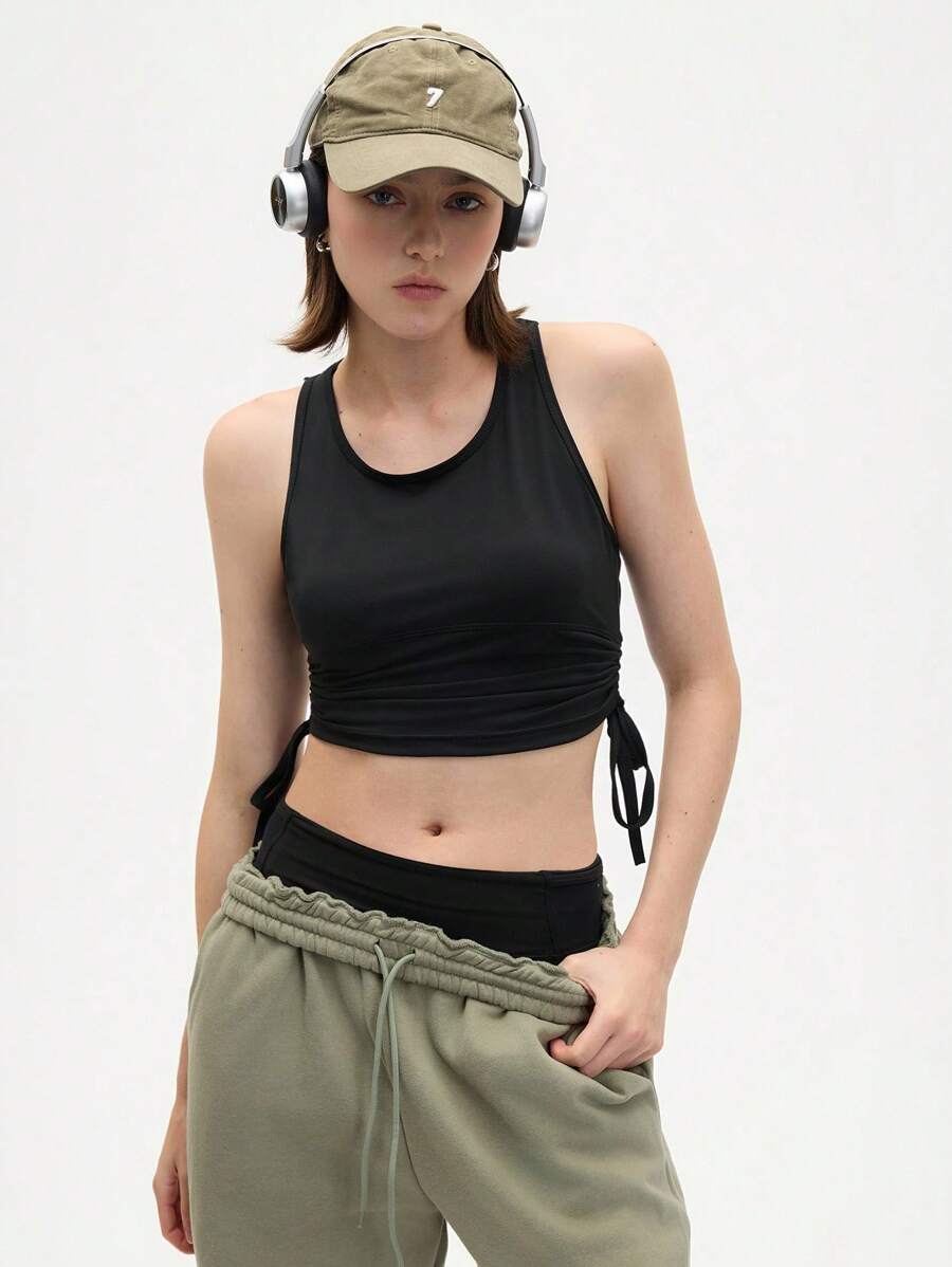 Gameset SHEIN Sport Women's Black Drawstring Cropped Fitness Tank Top - Black - View 1
