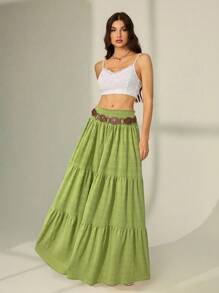 SHEIN Tall Chân váy xếp ly eo trơn màu cho nữ - màu xanh lá - Xem 4