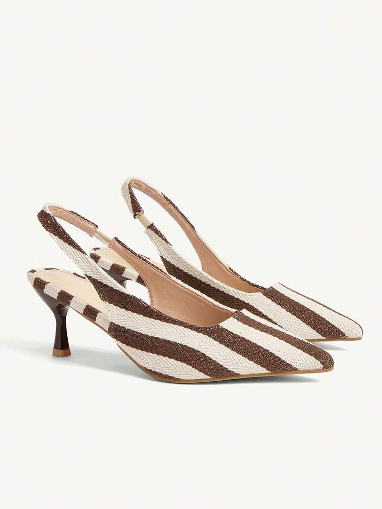 CUCCOO CHICEST Tacones de aguja con estampado de rayas para mujer, de tacón medio, elegantes para el trabajo/uso casual, cómodos tacones altos de color marrón y beige con bloqueo de color tejido, adecuados para el té de la tarde, la oficina, las citas, las vacaciones, la playa, versátiles