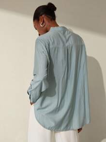 Aveloria Modichic 休闲风格刺绣法式优雅长袖女式衬衫 - 淺藍色 - 查看 2