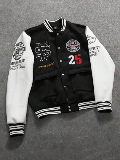 PAVTROS 男士休闲撞色刺绣单排扣长袖夹克