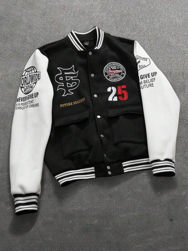 PAVTROS 男士休闲撞色刺绣单排扣长袖夹克