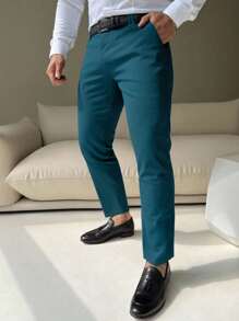 Manfinity Mode Men Slant Pocket Suit Pants Without Belt - Blue - View 3