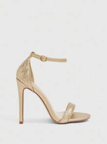 CUCCOO SZL Women's Summer New Strap Woven Metallic Color Fashion Thin High-Heel Sandals - Gold - View 4