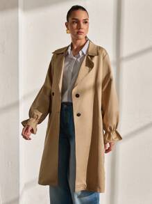 CLARA VERO Lätt trenchcoat med knytband och volanger framtill - Beige - Visa 3