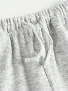 SHEIN Tween 女童宽松休闲简约卡通马刺绣百搭阔腿罗纹针织抽绳运动裤，纯色，灰色，适合返校穿着，居家或外出穿着舒适，秋冬 - 灰色 - 查看 3