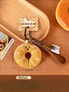 Lindo set de encantos de peluche en forma de pan y llavero de rosquilla con correa - Regalo de juguete de peluche de comida kawaii para decorar bolsos, mochilas y carteras