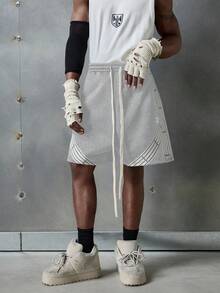 NEON BLANC Men's Street Fashion Embroidered Letter Knitted Tape Shorts - Grey - View 2