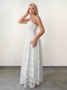 Sweetina Váy xòe xương cá xếp ly màu trơn thanh lịch dành cho nữ - trắng - Xem 3