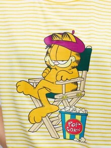 Maija GARFIELD | SHEIN Áo thun nữ cổ tròn tay ngắn họa tiết sọc và hoạt hình - Màu vàng - Xem 4