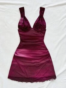 Soleia Váy ngắn ôm sát dáng chữ A cổ chữ V phối lưới ombre cổ điển gợi cảm, thích hợp cho ngày lễ, hẹn hò, tiệc trà chiều, kỳ nghỉ, lễ hội âm nhạc, phong cách Boho - Nhiều màu - Xem 3