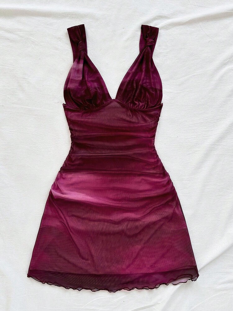 Soleia Váy ngắn ôm sát dáng chữ A cổ chữ V phối lưới ombre cổ điển gợi cảm, thích hợp cho ngày lễ, hẹn hò, tiệc trà chiều, kỳ nghỉ, lễ hội âm nhạc, phong cách Boho - Nhiều màu - Xem 3