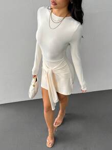 SHEIN PETITE Front Zipper Tights Jumpsuit Pants Inner Wear Must-Have - Beige - View 6