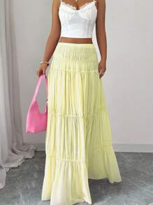 Elenzga Elegant Commuter Solid Color Ruched Skirt - Yellow - View 6