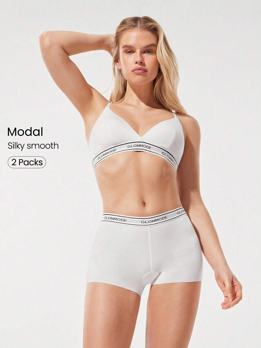 GLOWMODE 2条装莫代尔丝滑柔顺除臭标志弹力腰带中腰平角内裤日常休闲装