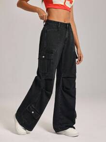 SHEIN Tall 女士休闲水洗阔腿工装牛仔裤