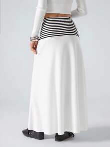 LYSMO 2025新款秋季简约女士纯色条纹拼接极简休闲裙，适合外出、返校、毕业、商务休闲、女教师、机场和旅行，适合白色派对 - 彩色 - 查看 2