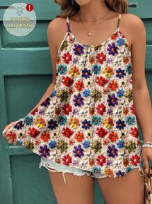 SHEIN Clasi طقم توب كاميسول مقاس كبير بطبعة زهور وملمس بارز، كاجوال وأنيق، مناسب للصيف وللخروجات - متعدد الألوان - مشاهدة 1
