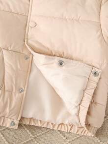 Young Boys Solid Color Minimalist Everyday Padded Coat, Long Sleeve Fall Winter - Apricot - View 3