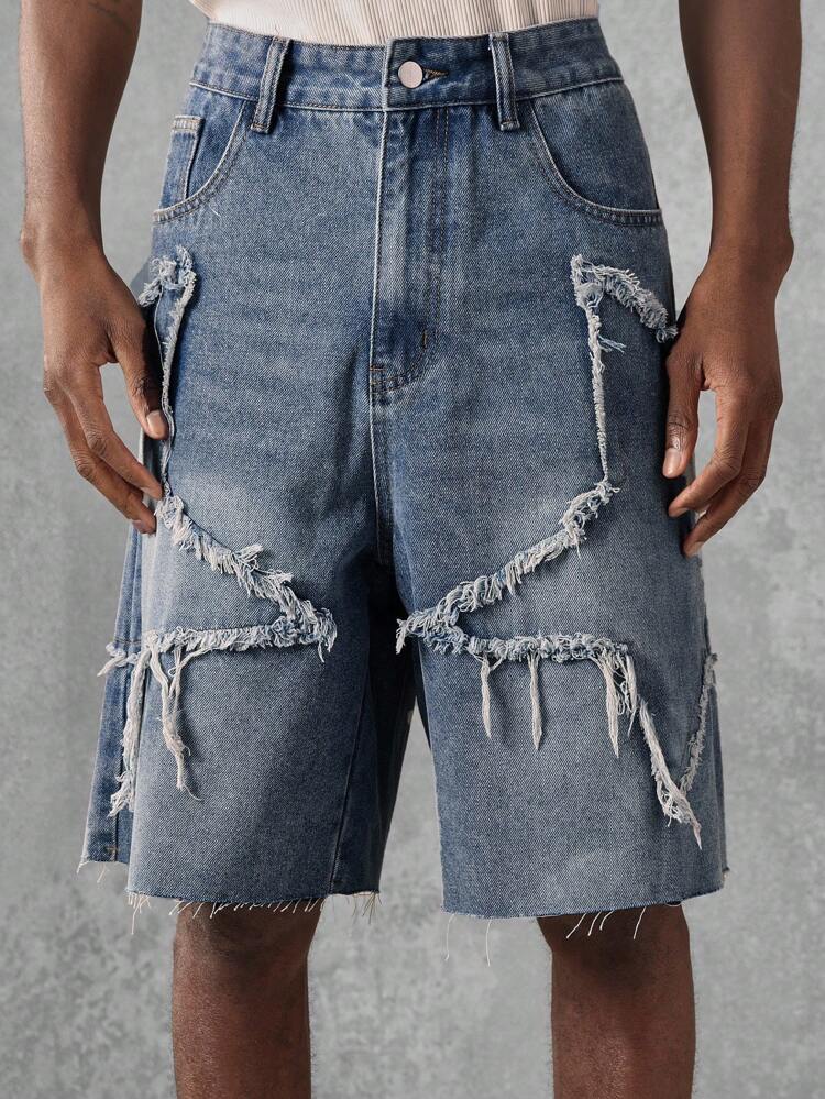 Distressed Ripped Raw Edge Casual Denim Shorts