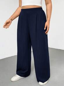 SHEIN Essnce Quần ống rộng màu đen thời trang xuân hè rộng rãi thoải mái cơ bản hàng ngày đa năng ôm dáng vải mát mẻ, quần ống rộng màu đen, phong cách tối giản, phong cách quý tộc, quần nữ, quần công sở, quần rộng thùng thình, mùa hè châu Âu - Màu xanh hải quân - Xem 4