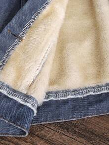 SHEIN 婴儿/男婴/女婴加厚牛仔夹克，保暖内衬加厚绗缝外套，舒适休闲日常时尚个性化，适合室内、户外、日常、运动、玩耍、派对、拍照、节日、万圣节、圣诞节、秋冬季 - 藍色 - 查看 7