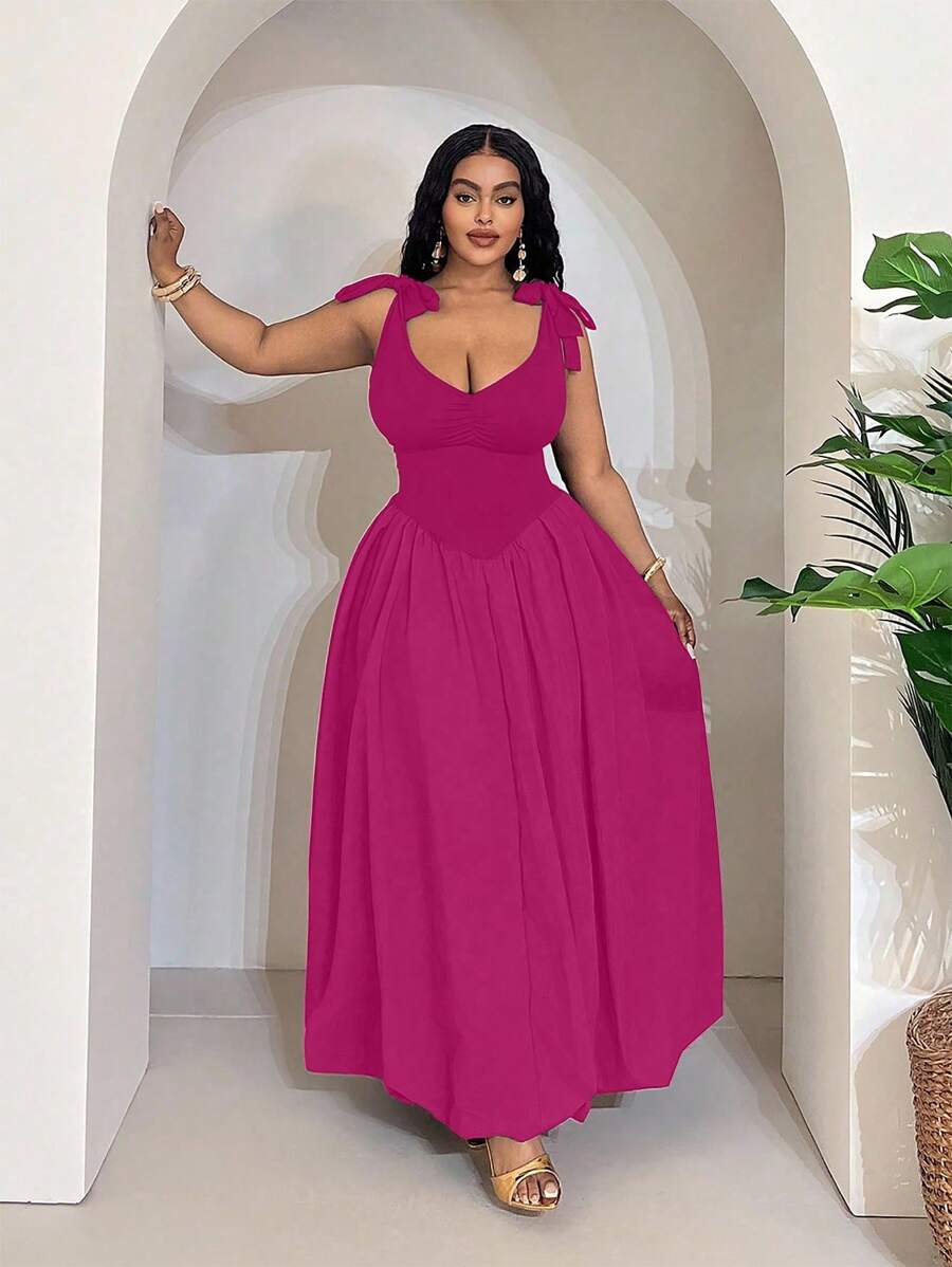 Maweii 简约花卉蕾丝吊带连衣裙，百搭女性街头风格 - 玫紅色 - 查看 1