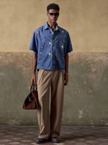 AKNOTIC Men's Woven Casual Loose Fit Short Sleeve Shirt - Medium Wash - View 6