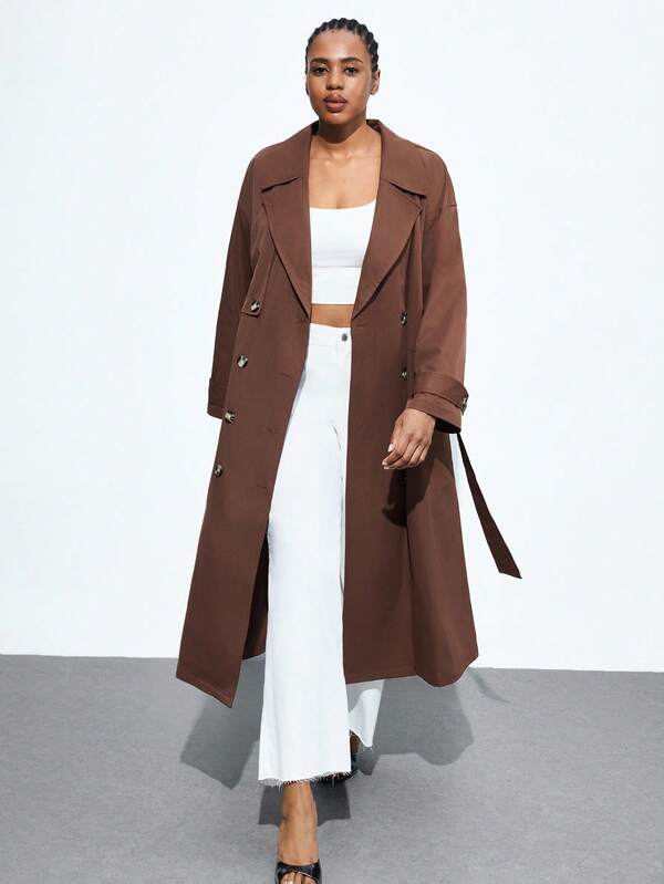 Maija Plus Size Autumn And Winter Brown Khaki Trench Coat Romantic, Fashion, Versatile; Comfortable, Stylish, Elegant, Casual, , Simple Daily Wear, Essential, Solid Color, Holiday Casual, Decent, Single Lady, Elegant Fashion Business Casual Woman Going Out Tops Women Business Casual Woman Fall Clothes Plus Size Date Night Outfits Women Business Casual Woman Curvechristmas Halloween Mexican African Brown Top Christmas Halloween Mexican African Black Tops