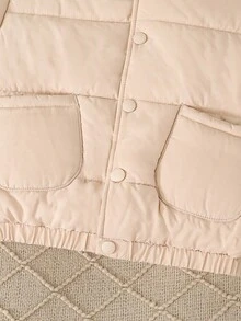 Young Boys Solid Color Minimalist Everyday Padded Coat, Long Sleeve Fall Winter - Apricot - View 6