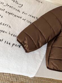 SHEIN Baby Boys Thermal Lined Hooded Zipper Jacket, Brown Winter Casual Warm All-Match Versatile Soft Comfortable Sporty Suitable For Outdoor Snow Play - Brown - View 7