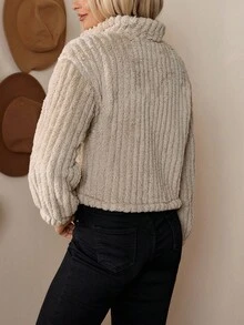 LanaWest Flap Detail Fluffy Jacket - Apricot - View 2