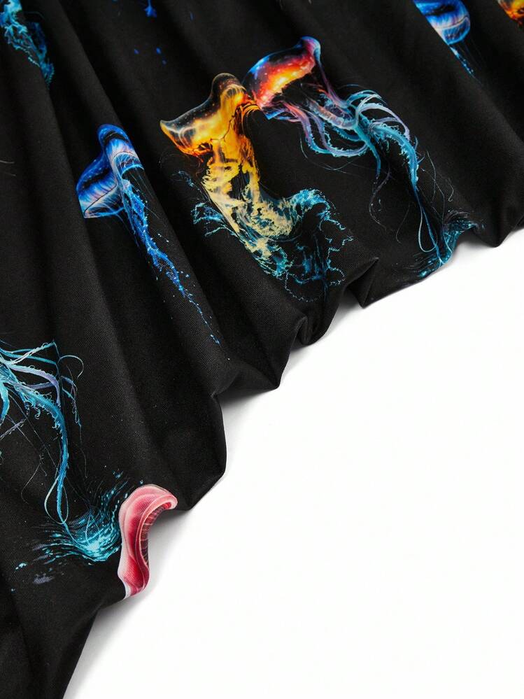 Sweetra Plus Size Women's Loose Fit Jellyfish Print Jumpsuit - Multicolor - View 6