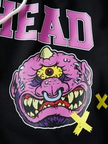MADBALLS X SHEIN 男士休闲字母和卡通图案抽绳腰裤，秋季 - 黑色 - 查看 3