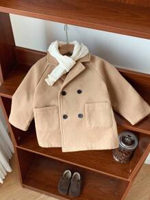 2pcs Unisex Baby Casual Khaki Jacket With White Scarf, Baby Boy & Baby Girl Autumn/Winter Back To School Fashion Fall