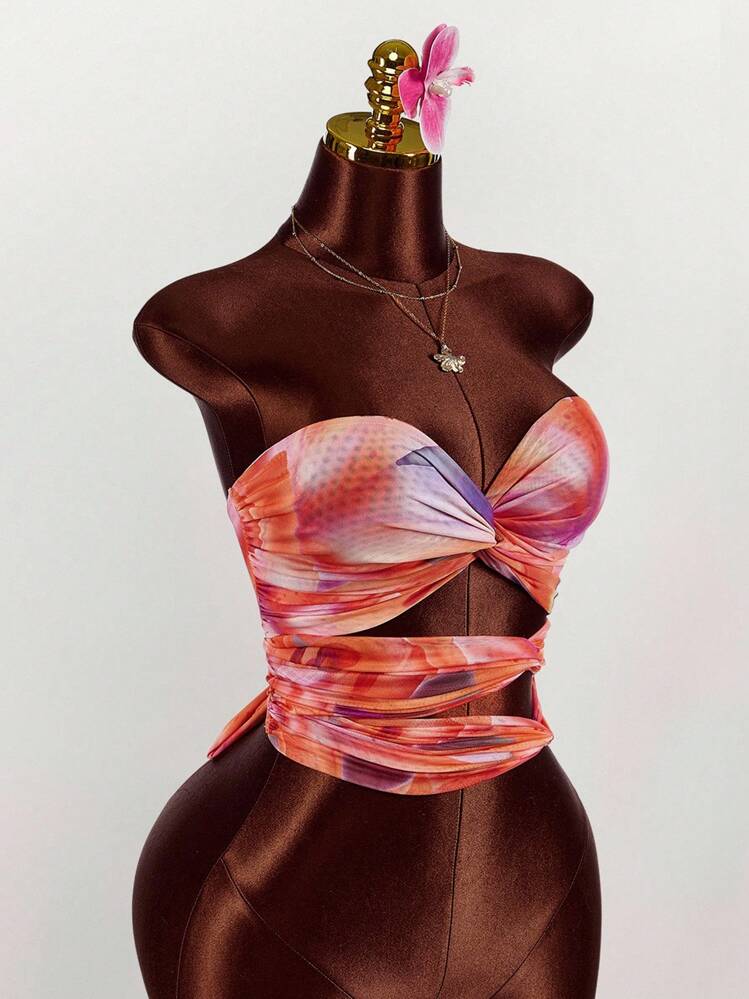 Amplova Top bandeau sin espalda con lazos y colores - Multicolor - Añade 4