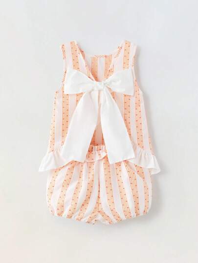 Maija Kids Maija Kids 2pcs Young Girl Loose Casual Shirt With Bow Decor And Shorts Set