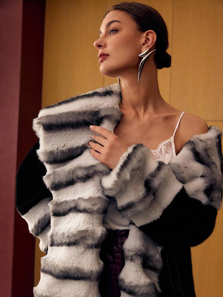 CAPPOTTO PELLICCIA COLORBLOCK CON CINTURA