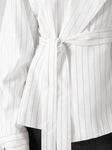 LYSMO Áo khoác trench coat dài tay cổ lọ kẻ sọc thời trang đa năng cho nữ mùa thu/đông - trắng - Xem 7