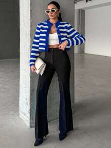 EURMUSE 女單排扣條紋開襟衫