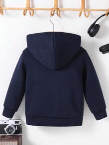 SHEIN 儿童休闲夹克 Wtt 官方网站，男童冬季外套，连帽拉链卫衣，学校，基本款上衣，冬季上衣，适合春季、夏季、秋季、冬季学校、花园、海滩、生日 - 藏蓝色 - 查看 3